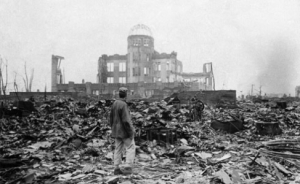 Hiroshima in 1945 following its devastation by  history's first nuclear attack.